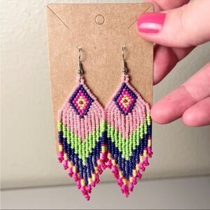 Handmade Glass Seed Bead Earrings Dangle Drop Southwestern Bohemian Ethnic